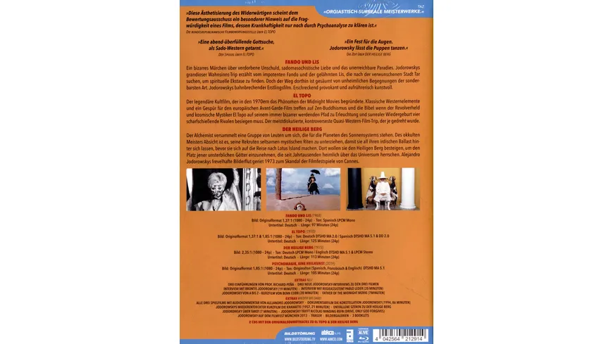 Jodorowsky Re-Mastered - Die Filme von Alejandro Jodorowsky - Limited Edition  (+ Bonus-DVD, 2 CDs, 2 Booklets  [3 BRs]