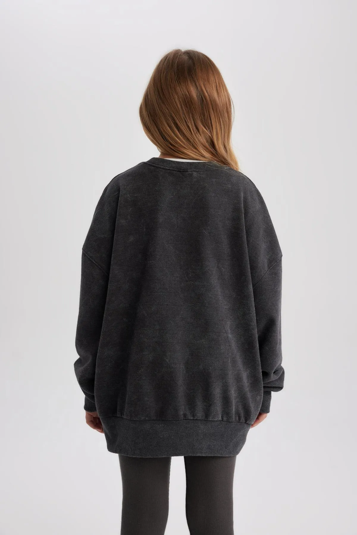 DeFacto  Bedrucktes, dickes Mädchen-Sweatshirt mit Rundhalsausschnitt und weicher flauschiger Innenseite in Oversize-Passform