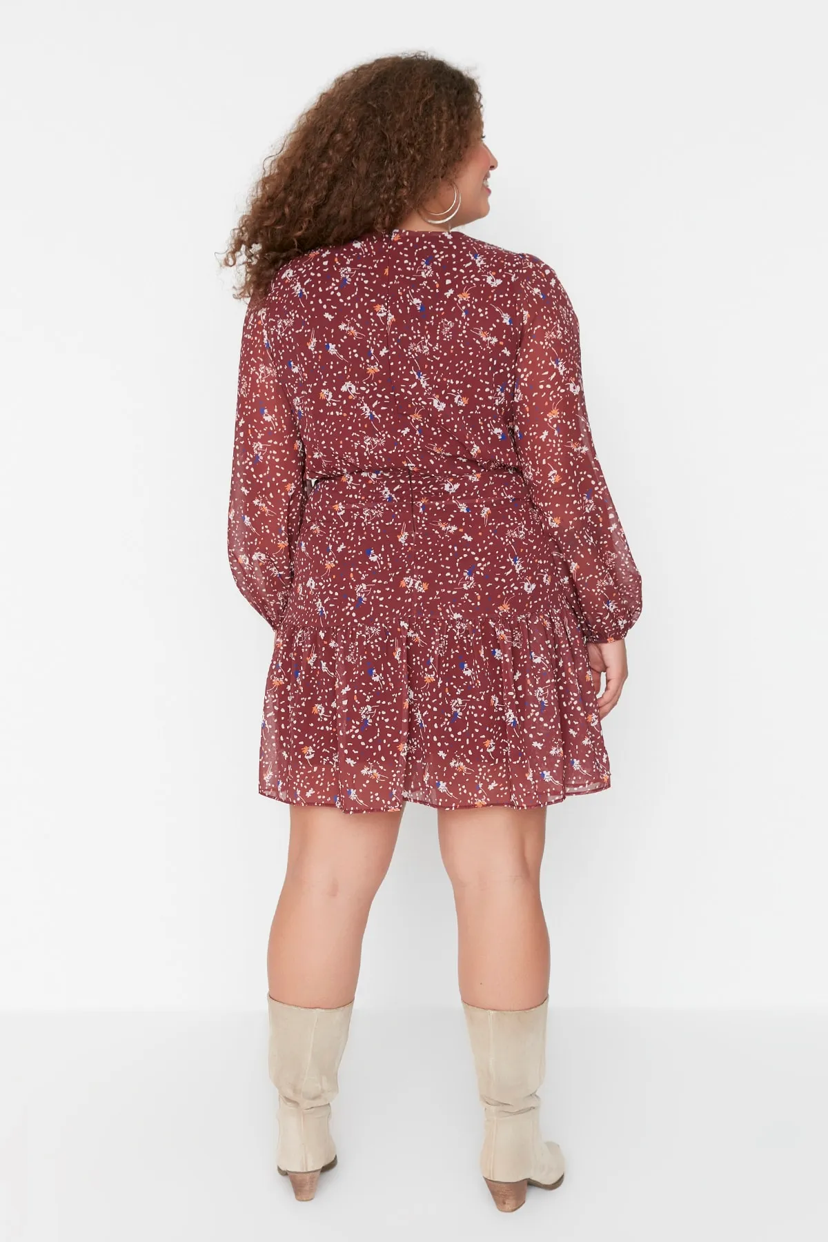 Trendyol Curve  Burgunderrotes gewebtes Kleid mit Blumenmuster TBBSS22AH0183