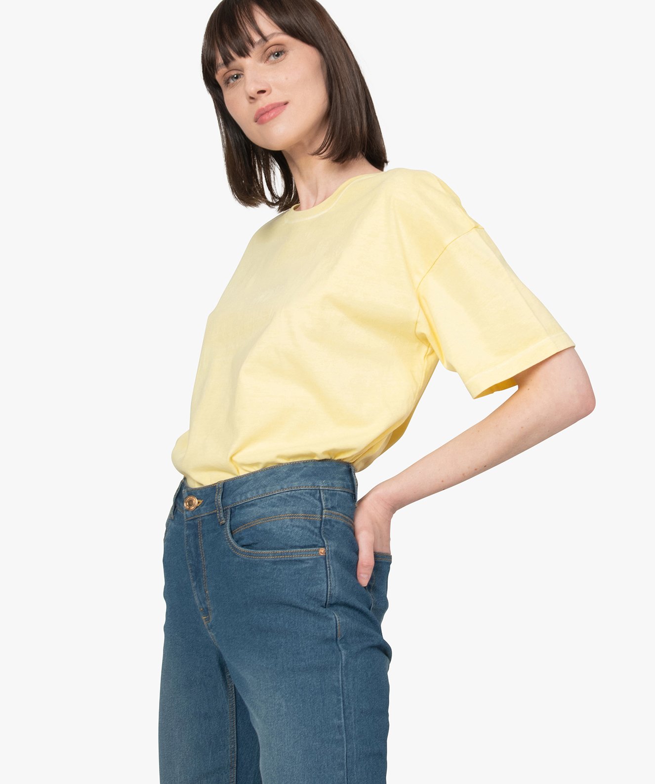 Tee-shirt femme à manches courtes coupe ample jaune | GEMO