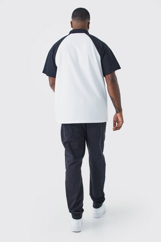 Plus Slim-Fit Raglan Colorblock Poloshirt