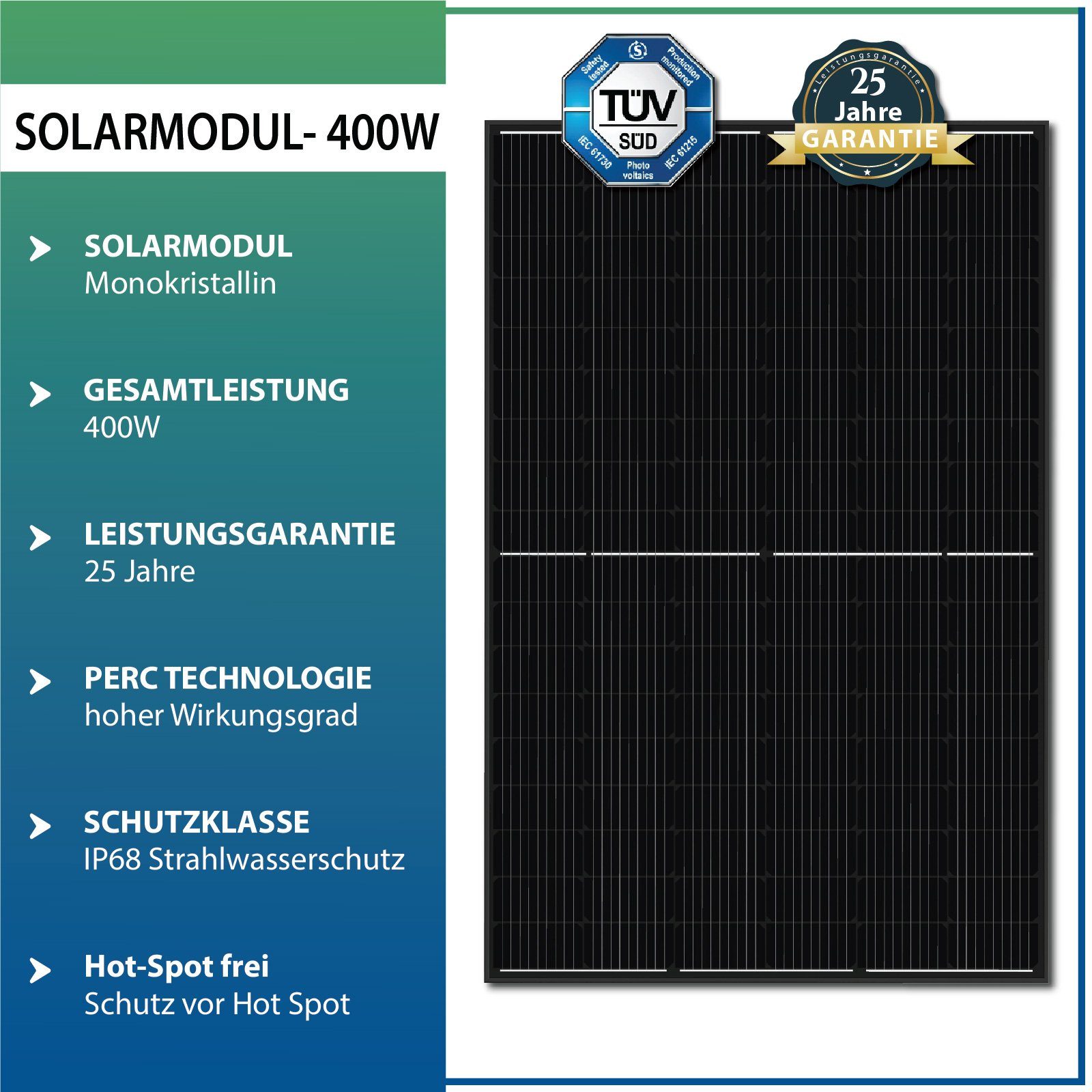 EPP.Solar Solarmodul Sunpro 400 Watt Photovoltaik Hieff monokristalline Schwarz Solarmodul, Schwarz (Solarpanel), Wasserdichtigkeitsklasse IP68