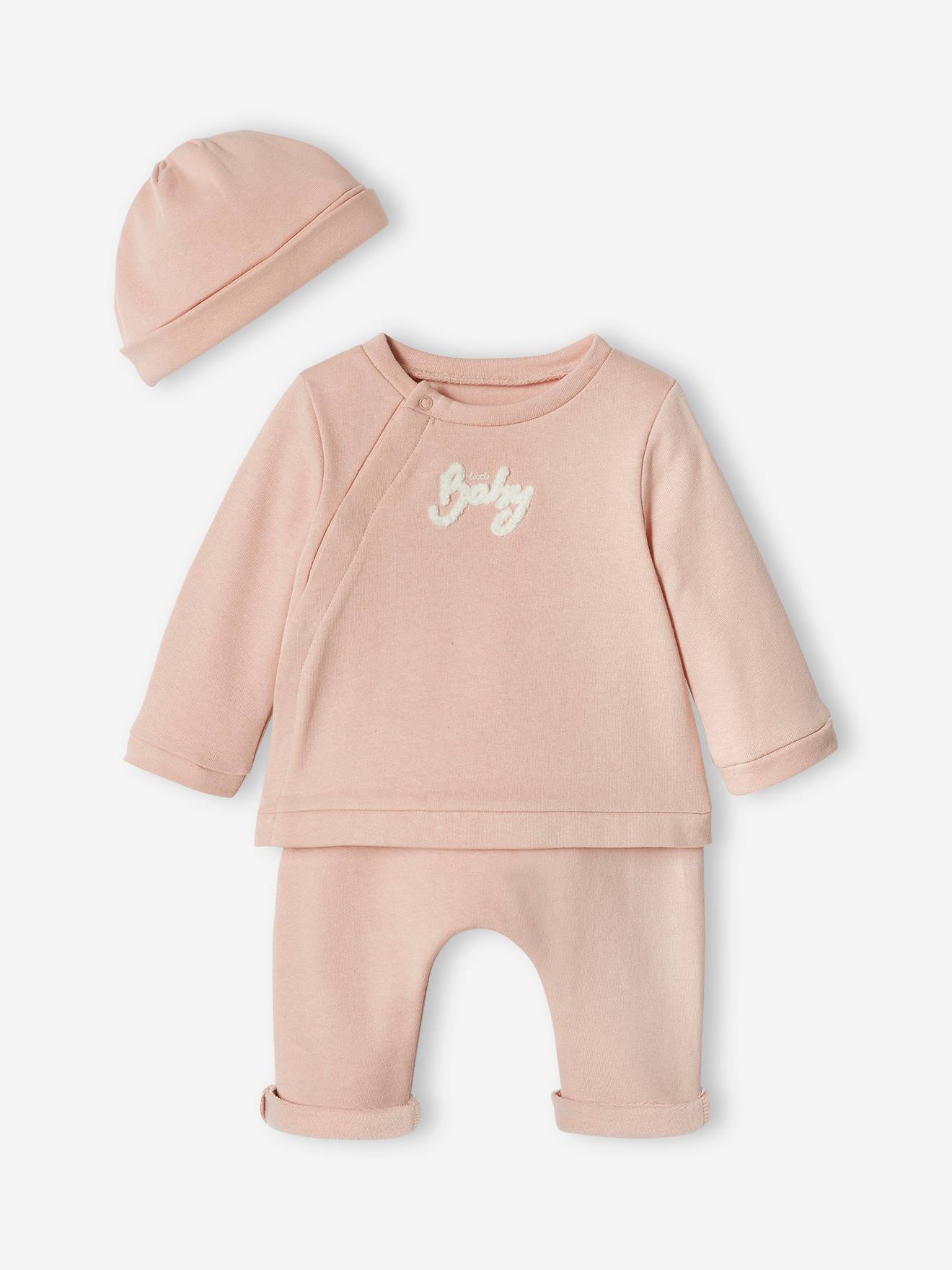 Ensemble bébé 3 pièces en molleton naissance beige chiné