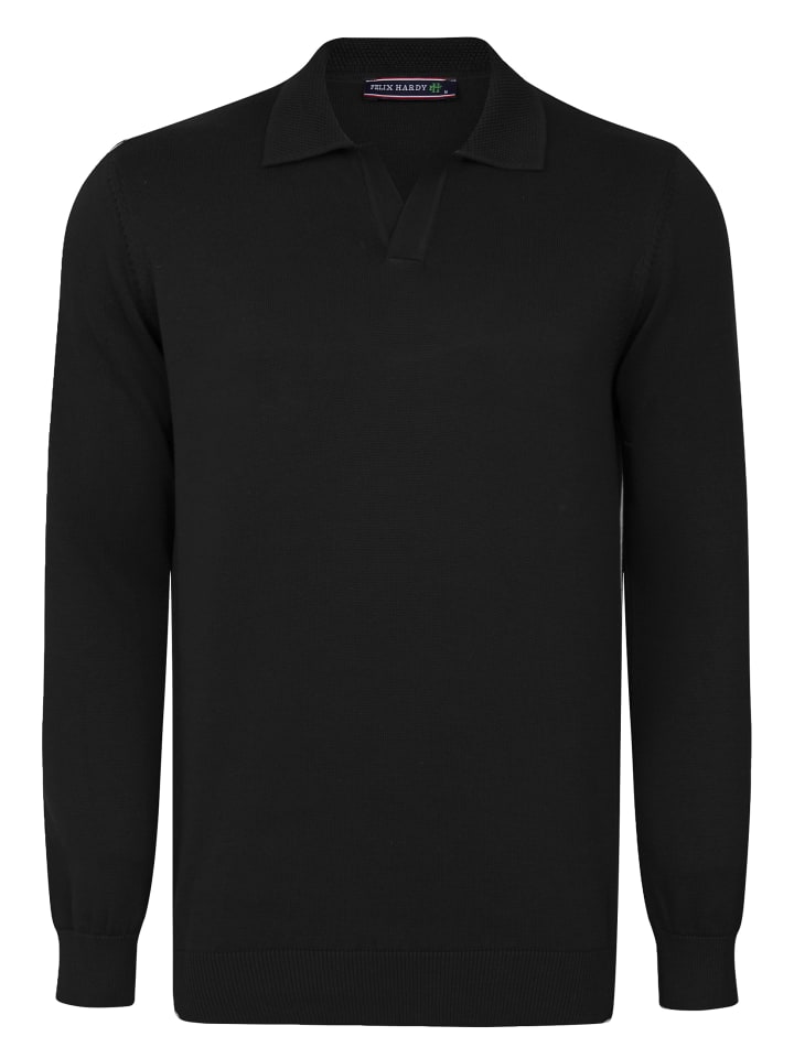 Felix Hardy Polo Kragen Langarm Pullover in Schwarz günstig kaufen