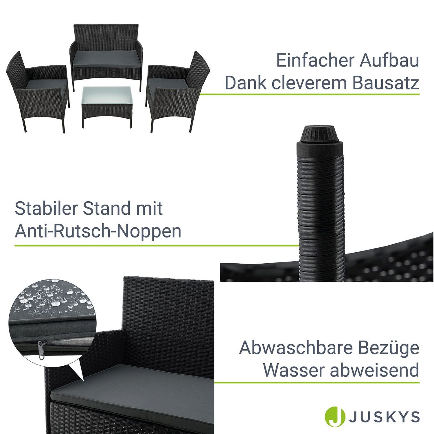 Juskys Gartenlounge-Set Fort Myers, wetterfeste Polyrattan Sitzgruppe für 4 Personen