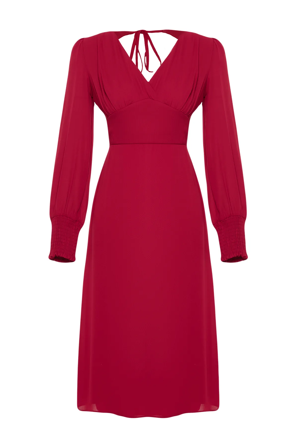 Trendyol Collection  Burgunderrotes Miederkleid mit detailliertem Schlitz und gewebtem Midikleid TWOAW23EL01050