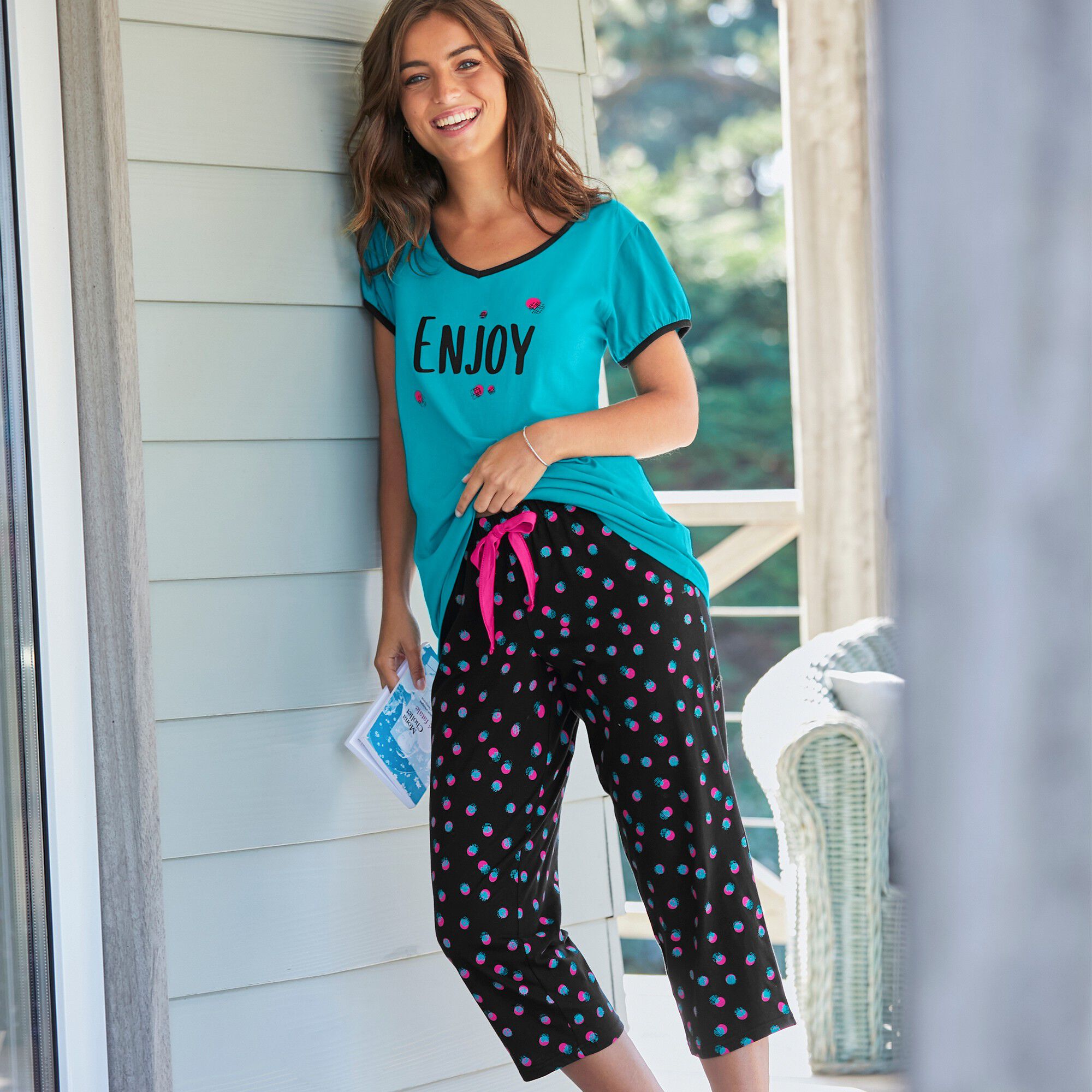 Pantacourt pyjama imprimé à pois
