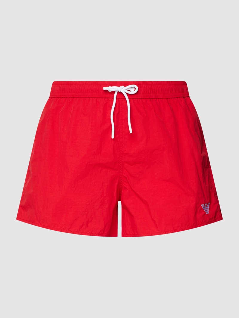Badehose mit Label-Stitching Modell 'Basic' in rot