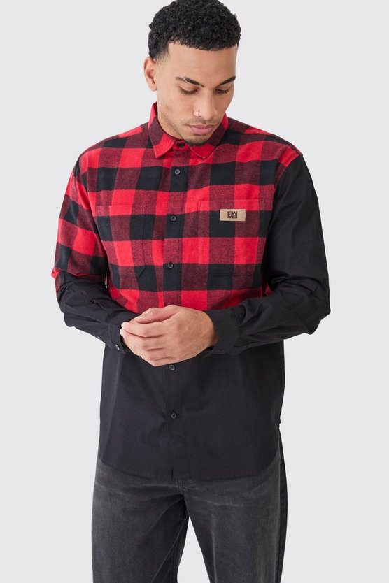 Gespleißtes karietes Oversize Twill-Overshirt