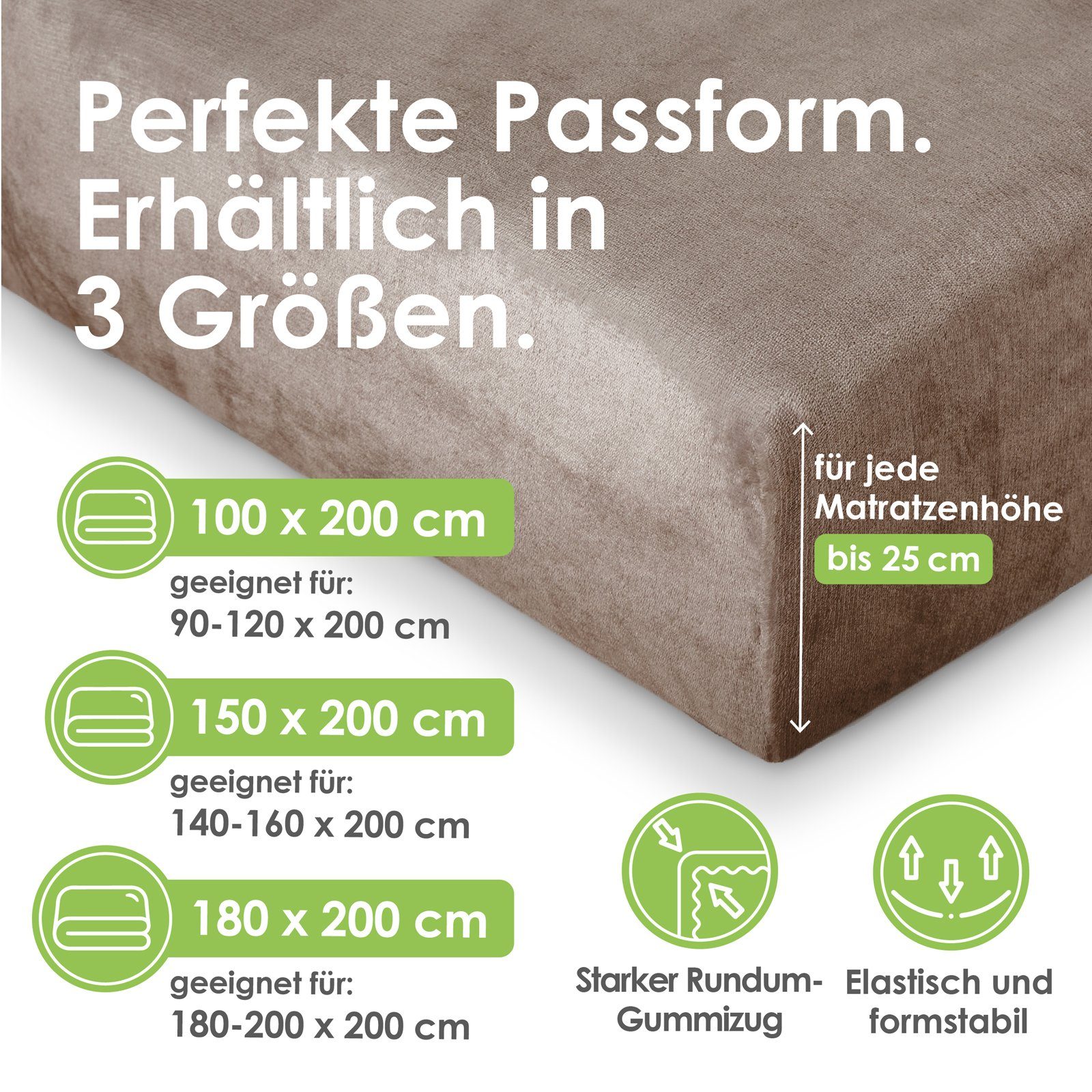 Spannbettlaken Cashmere Touch Spannbetttuch Super Soft Bettlaken, heimtexland, Microfaser, Gummizug: rundum, kuschelig weich I Rundum-Gummizug I Matratzenhöhe bis 25 cm I