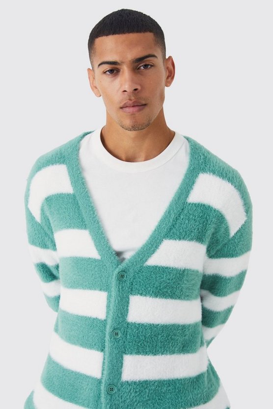 Flauschiger Oversize Cardigan mit Streifen