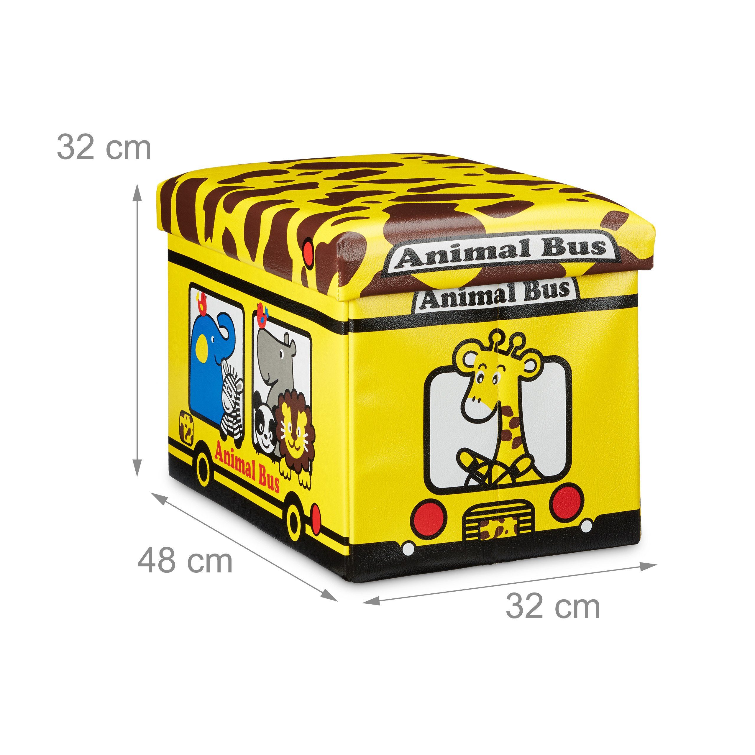relaxdays Spielzeugtruhe Faltbare Spielzeugkiste mit Stauraum, Animal Bus