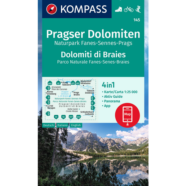 KOMPASS WANDERKARTE 145 PRAGSER DOLOMITEN