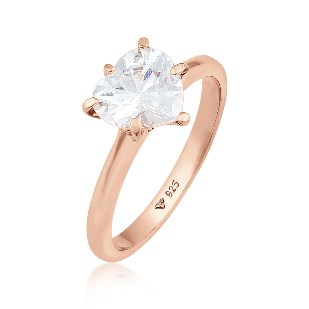 Elli Elli Bague Femmes Coeur Solitaire Fiançailles Amour avec Cristal de Zirconium en  Bague