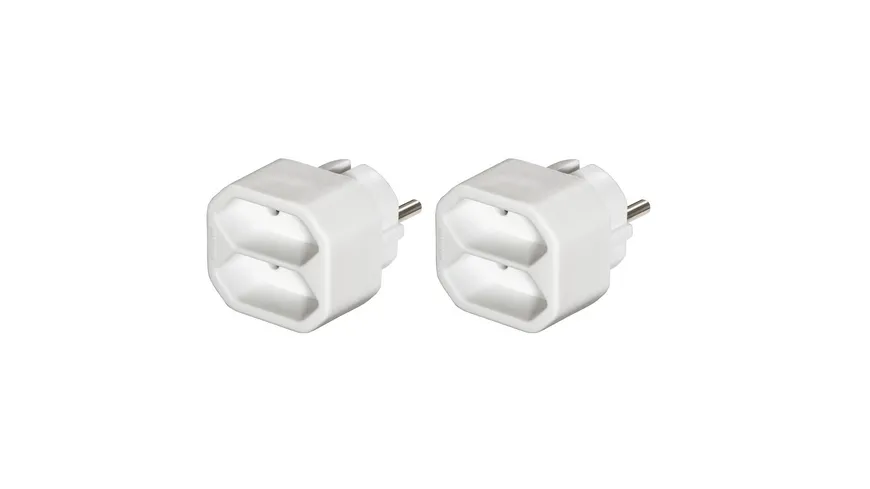 Hama Steckdosenadapter 2-fach, 2x Euro-Steckdose, Doppelpack, Weiß