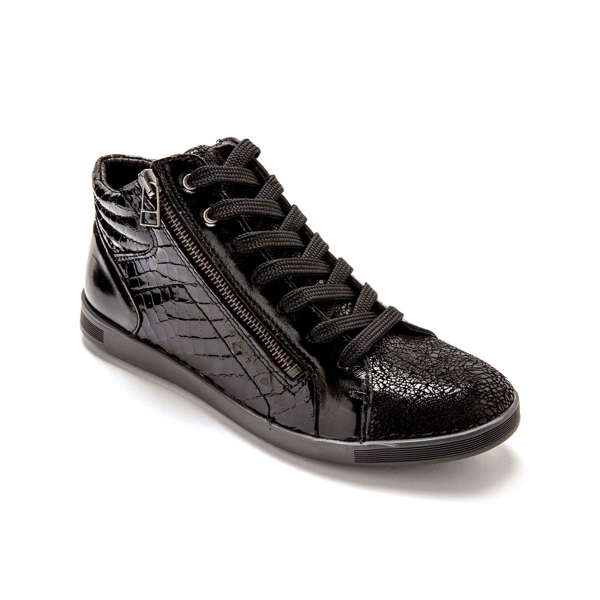Baskets montantes cuir noir à lacets