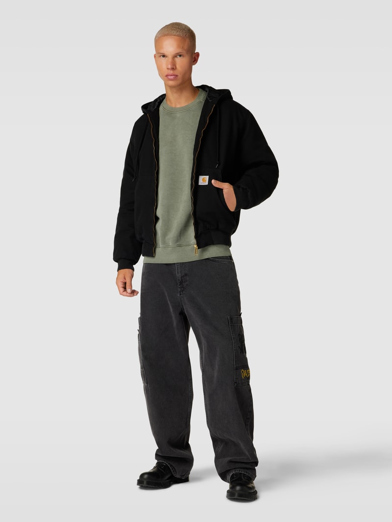 Sweatshirt mit Label-Patch Modell 'VISTA' in olivgrün meliert