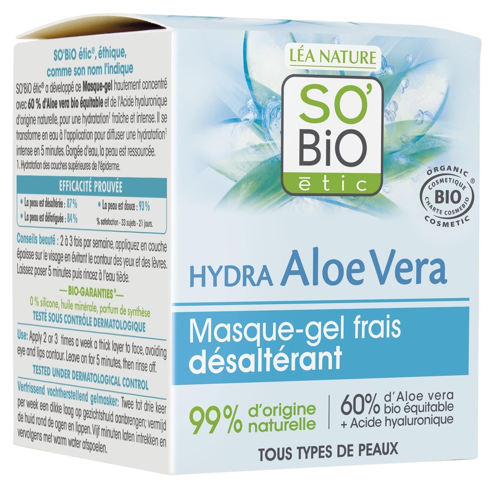 LÉA NATURE SO BiO étic Masque-gel frais désaltérant, tous types de peaux,               Hydra Aloe Vera Masque gel