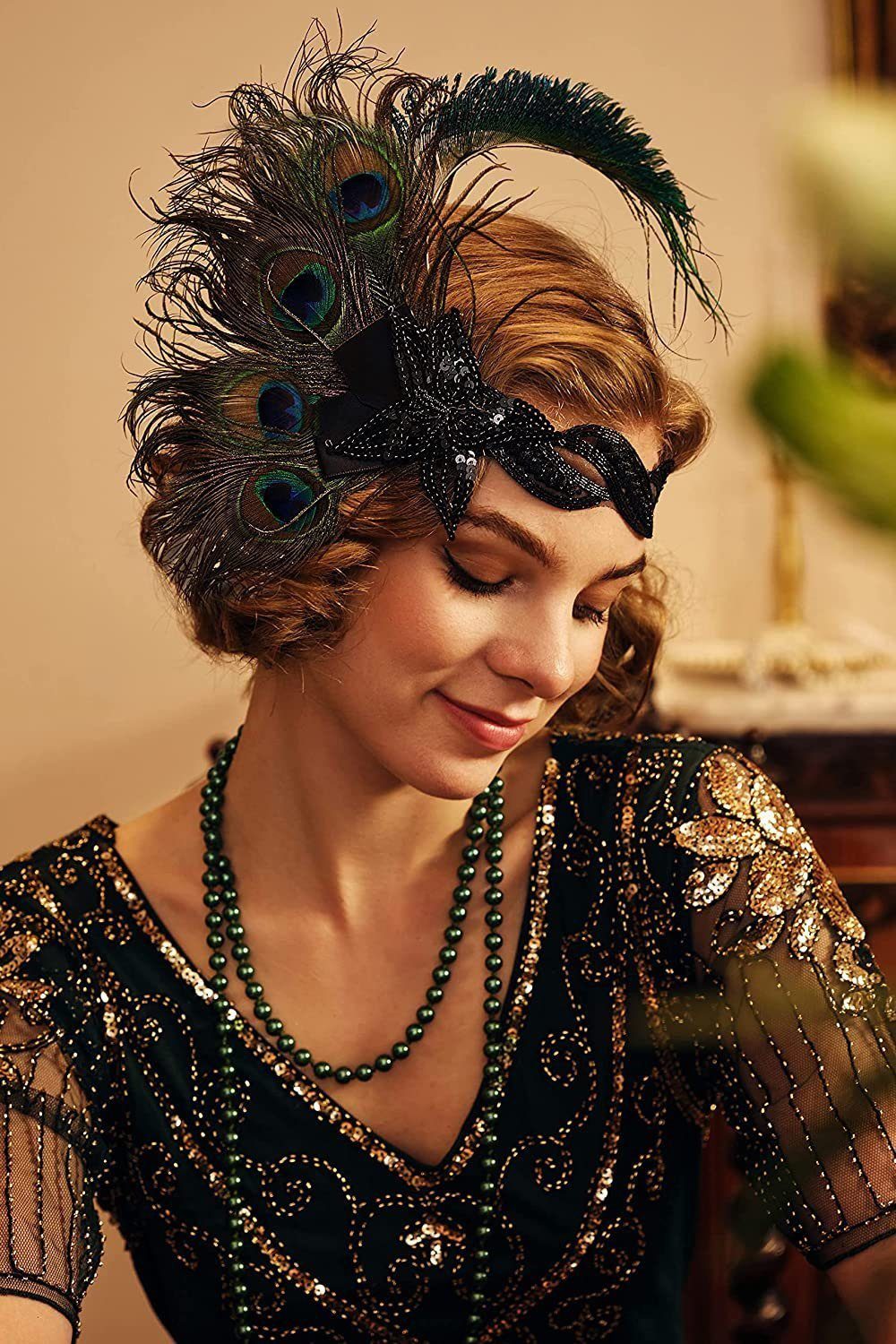 flowgoer Haarband Vintage Dame mit Federkopfschmuck, 1-tlg.