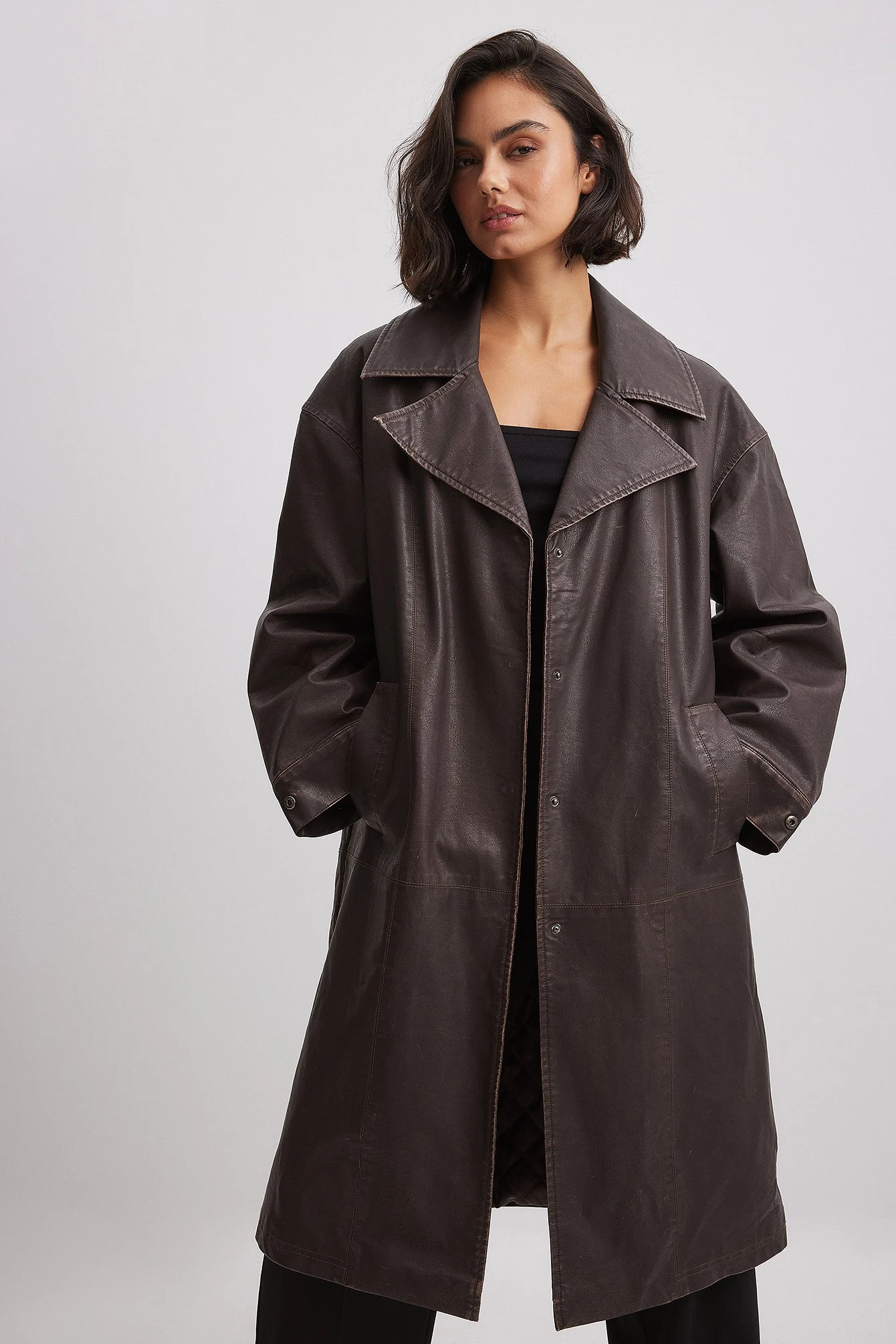 PU-Jacke mit großem Kragen im Used-Look