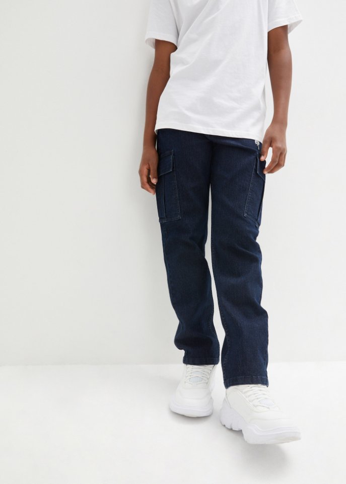 Jungen Wide Leg Cargo-Hose mit farblich abgesetztem Garn, Loose Fit