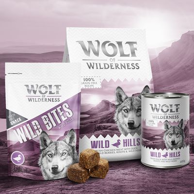 Jetzt probieren! Wolf of Wilderness Trockenfutter, Einzeldose & Snacks