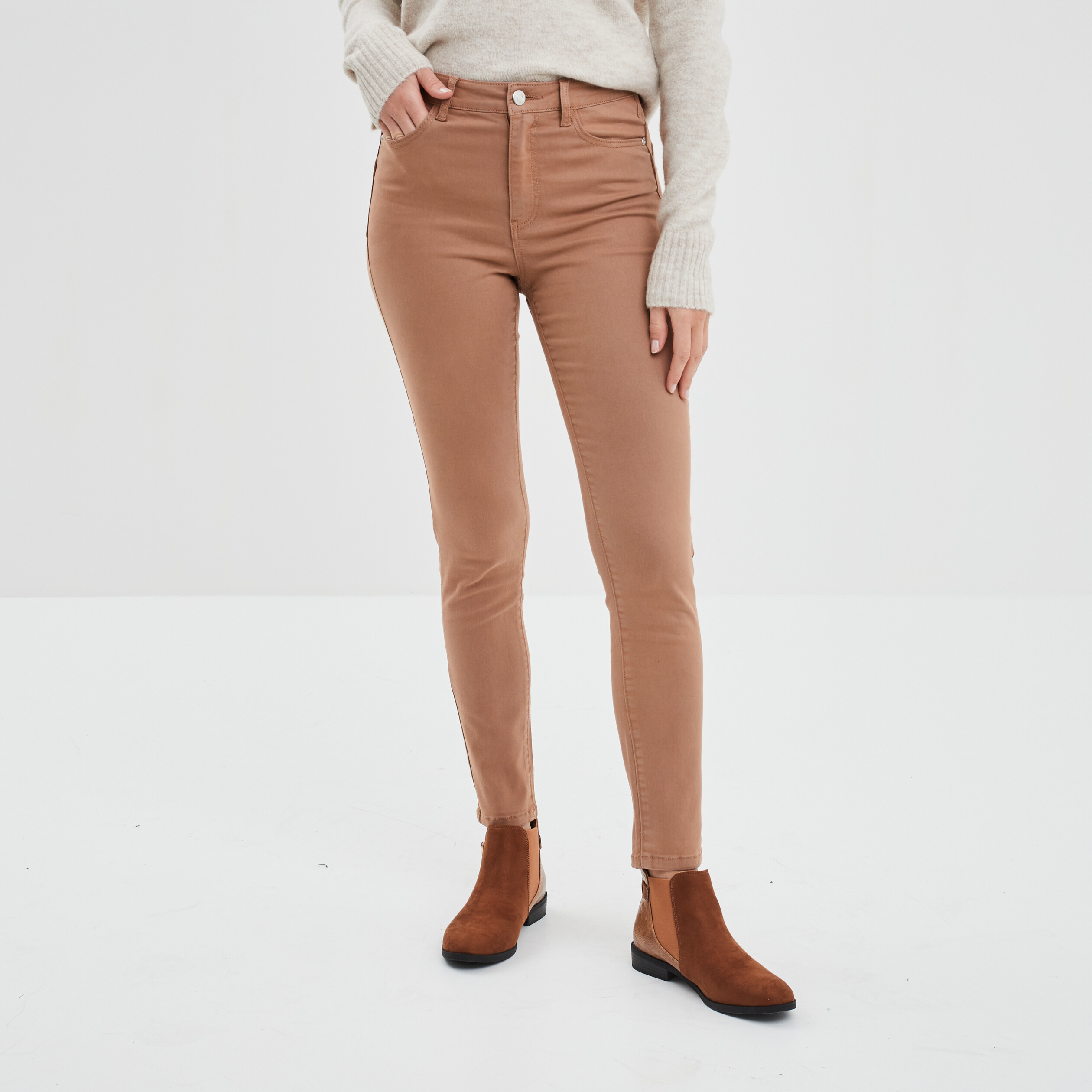 Jeans slim push up marron clair femme | La Halle