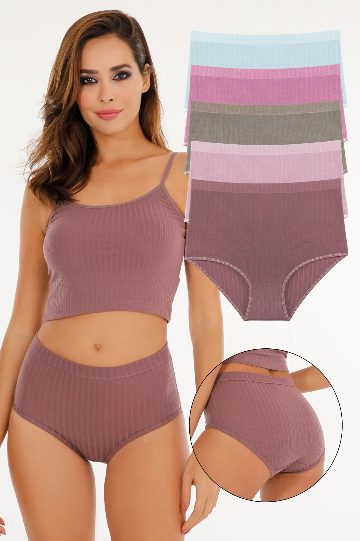 Sensu  5-teiliges geripptes Höschen-Set mit hoher Taille in sanften Farben für Damen - Kts3054