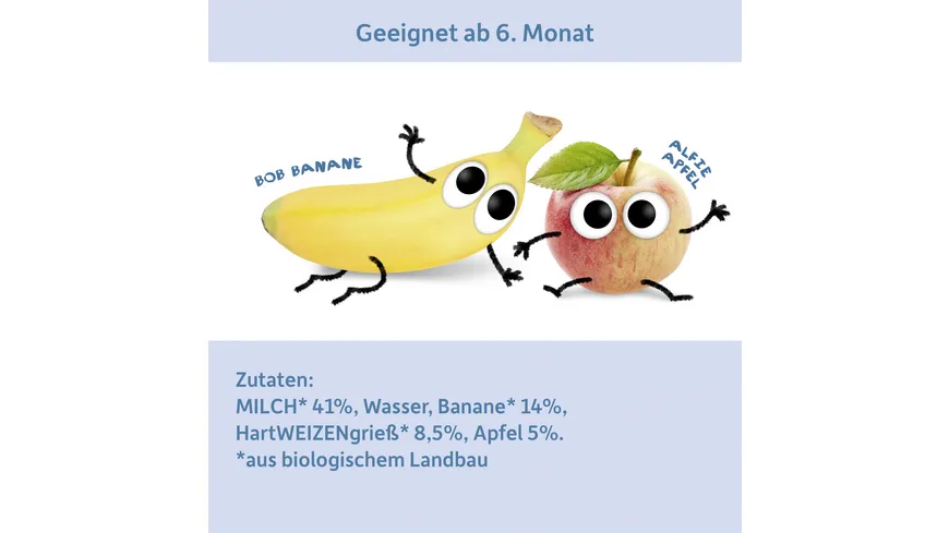 Freche Freunde Bio Gläschen Abendbrei Banane, Apfel mit Grieß 190 g