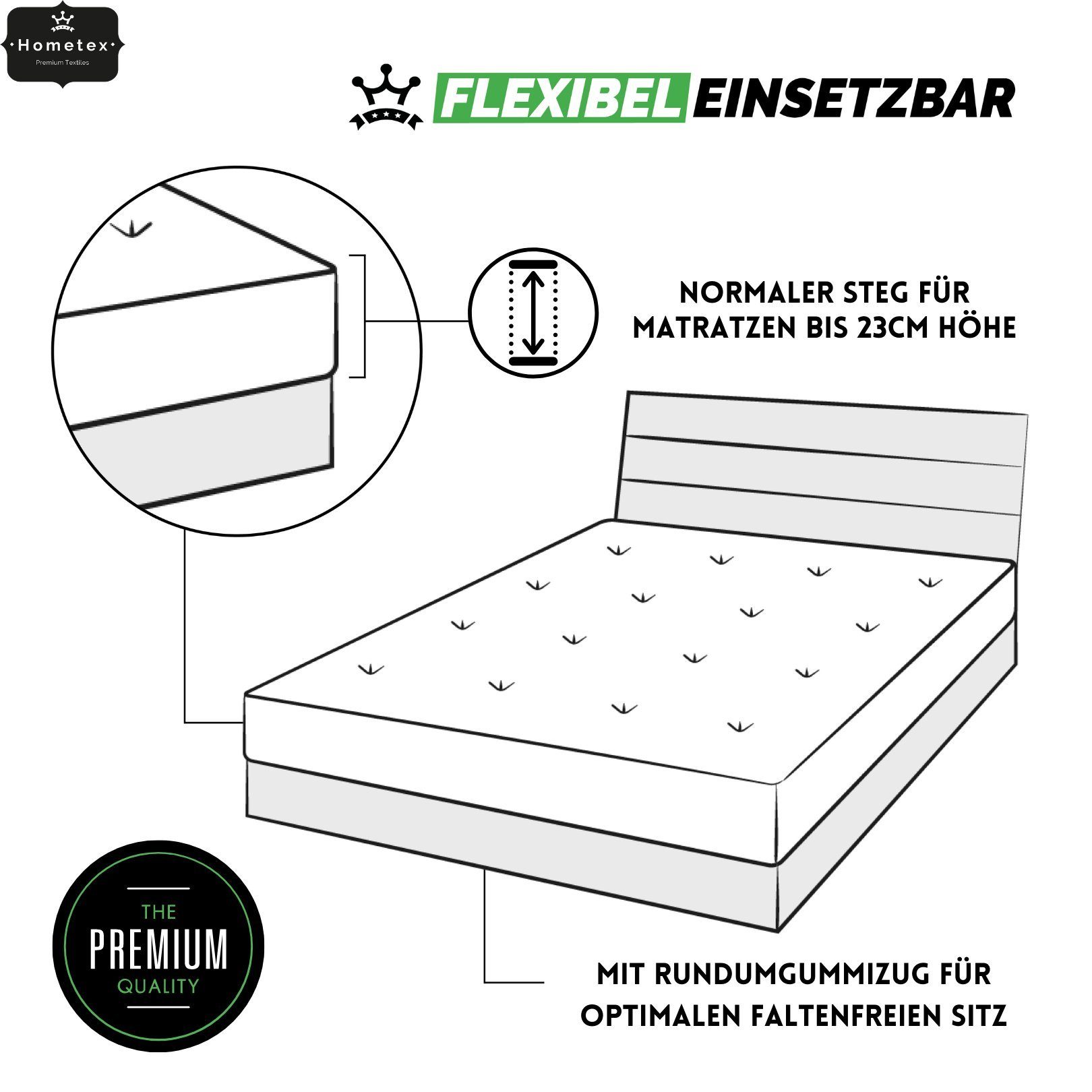Spannbettlaken Exclusive Spannbettlaken Spannbetttuch bis 25 cm Steghöhe, Bettlaken aus 100% Baumwolle, Premium Qualität - Feinste Baumwolle 160 g/m², Hometex Premium Textiles, Jersey, Gummizug: rundum