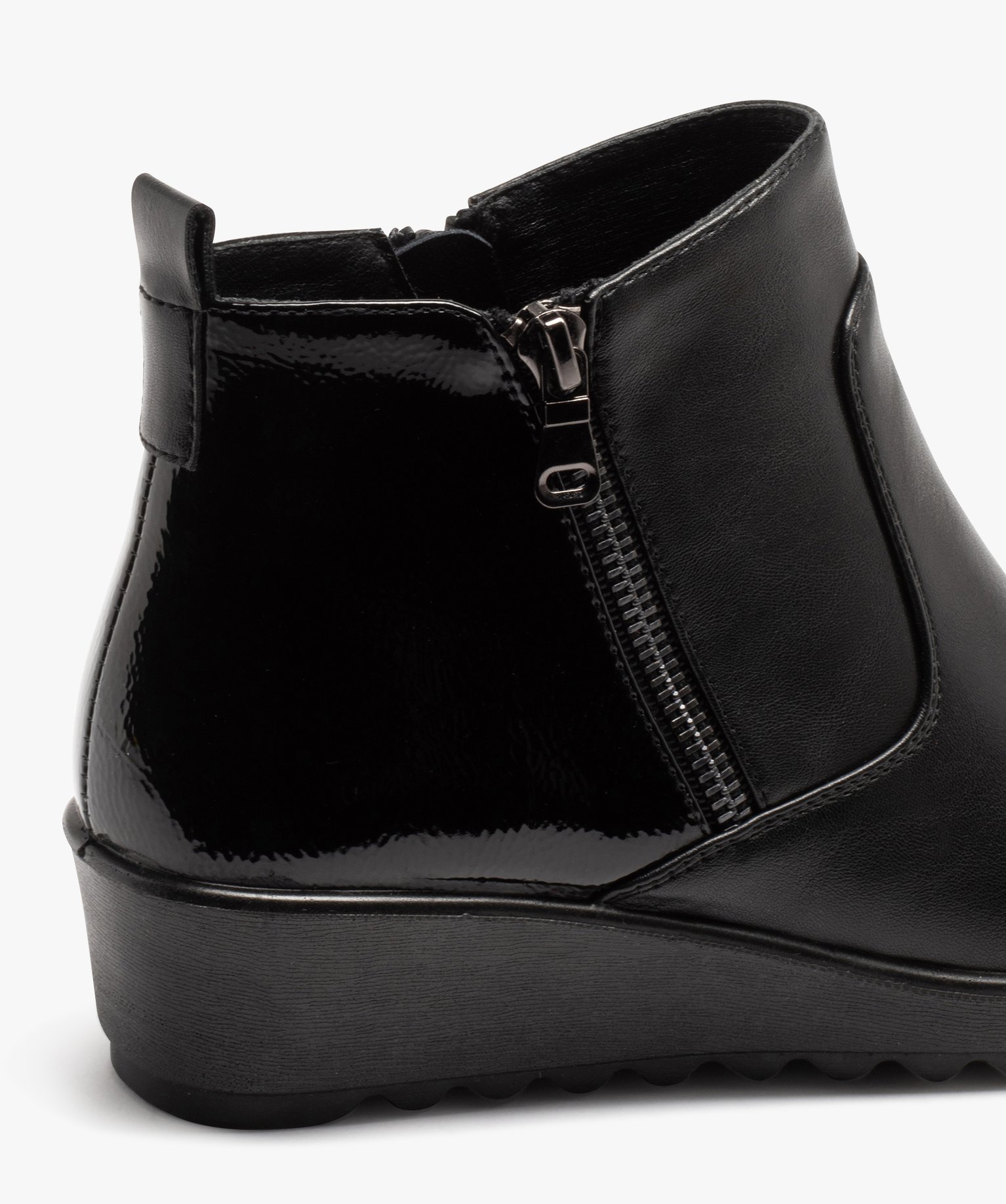 Boots femme confort unies à talon compensé et double zip noir | GEMO