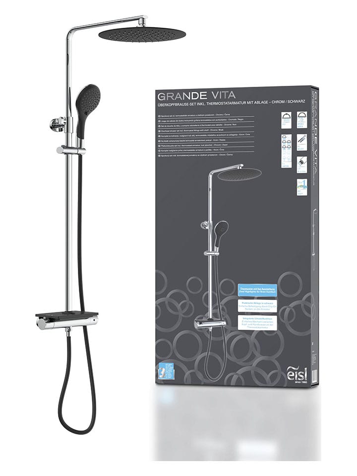 Schütte Überkopfbrauseset mit Thermostat-Armatur ''Grande Vita'' in Silber/ Schwarz günstig kaufen onesize
