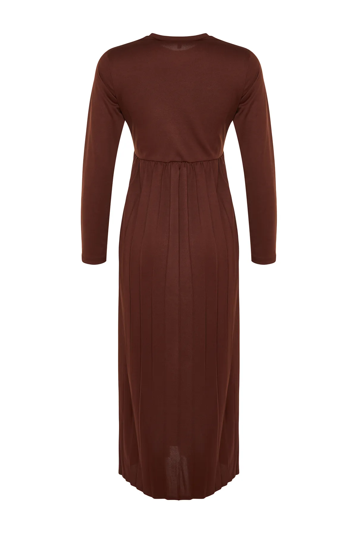 Trendyol Modest  Braunes, plissiertes Scuba-Strickkleid mit Rock TCTAW24EL00000