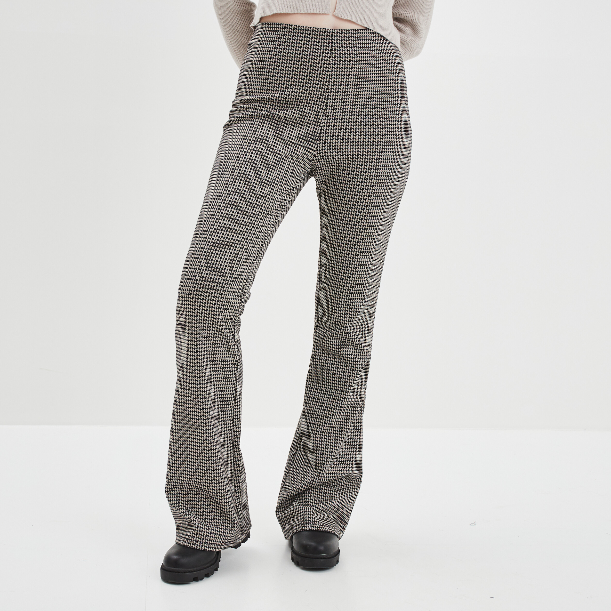 Pantalon flare taille haute élastiquée beige femme | La Halle