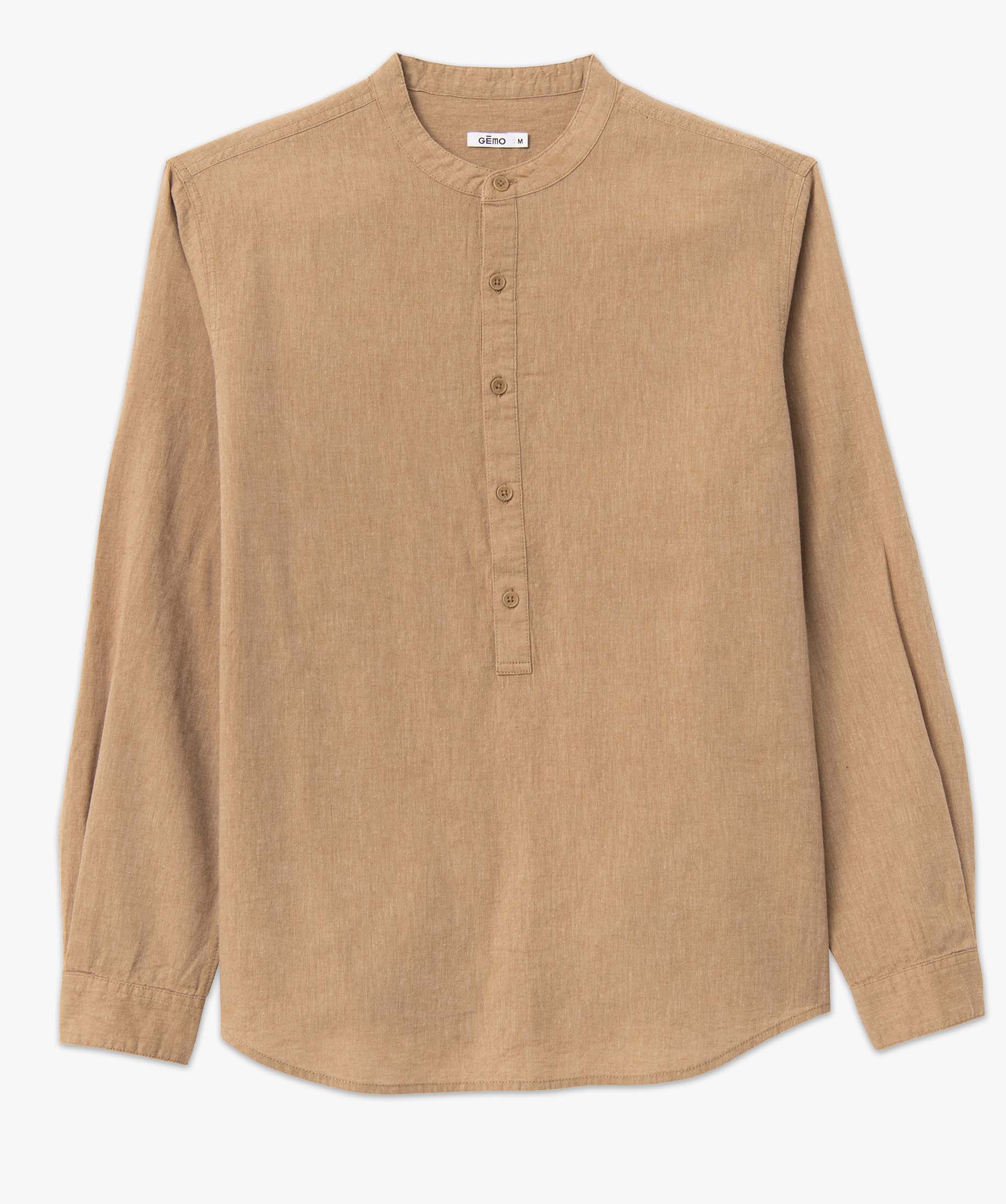 Chemise homme en lin mélangé à manches longues et col tun... beige | GEMO