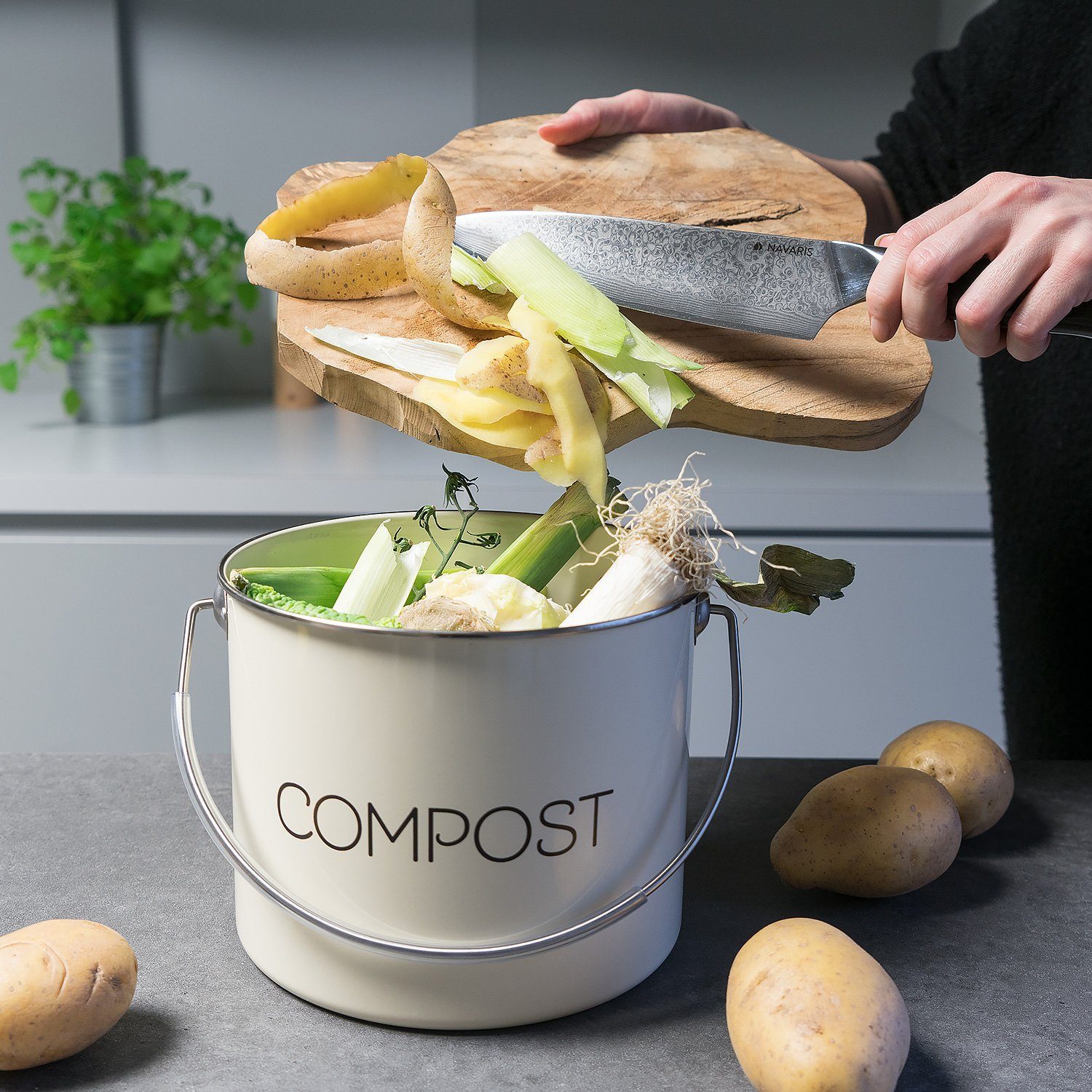 Navaris Biomülleimer Komposteimer Abfalleimer für Biomüll - 3l, inkl. 3 Kohlefilter