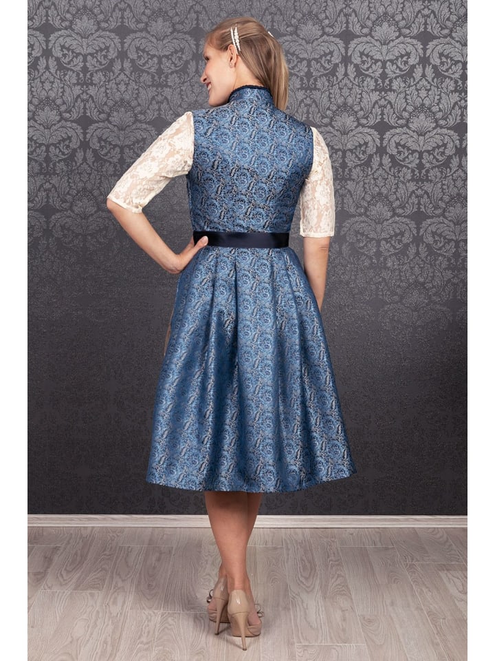 Edelnice Midi Dirndl 2-teilig Stehkragen Estelle in blau günstig kaufen