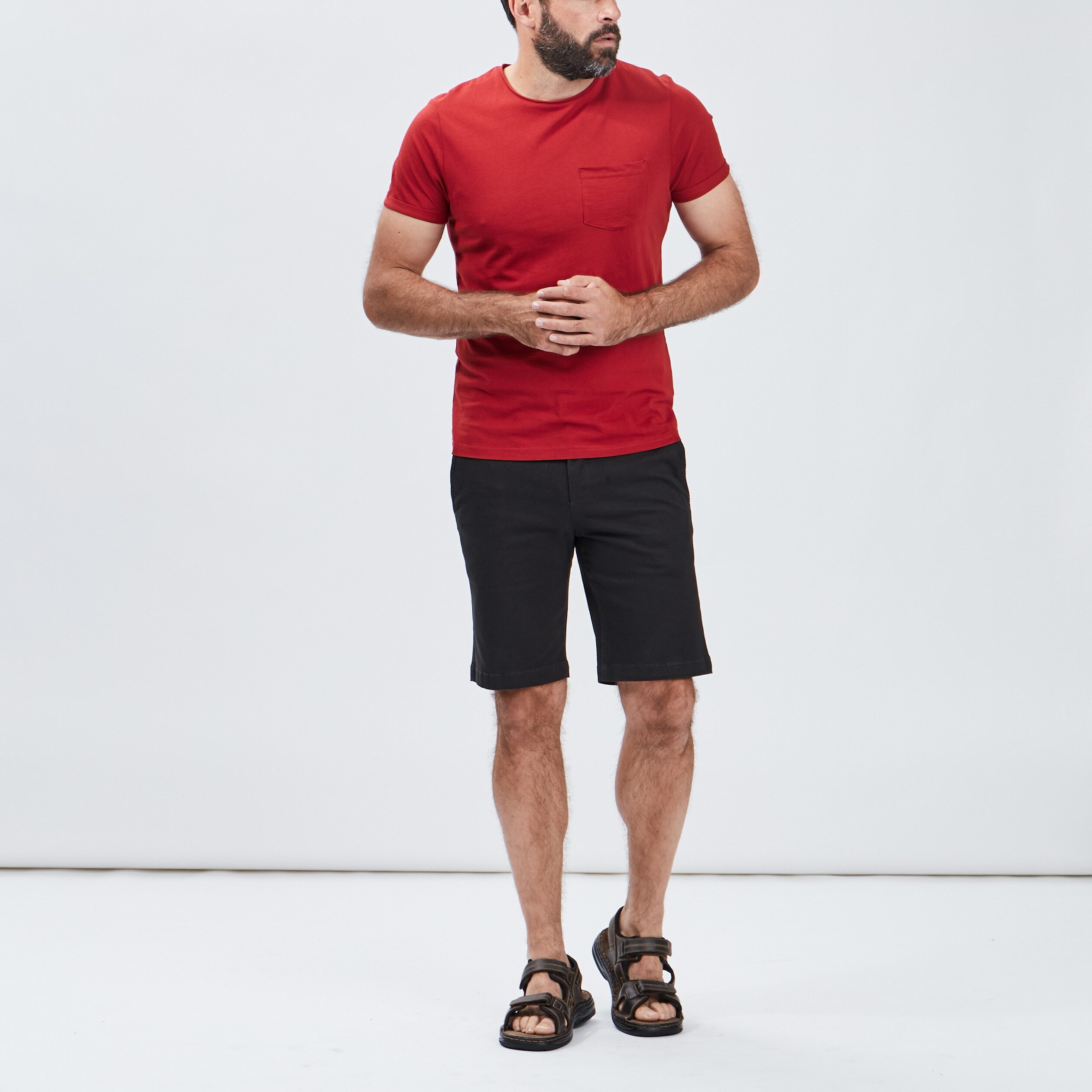 T-shirt col rond avec poche plaquée bordeaux homme | La Halle