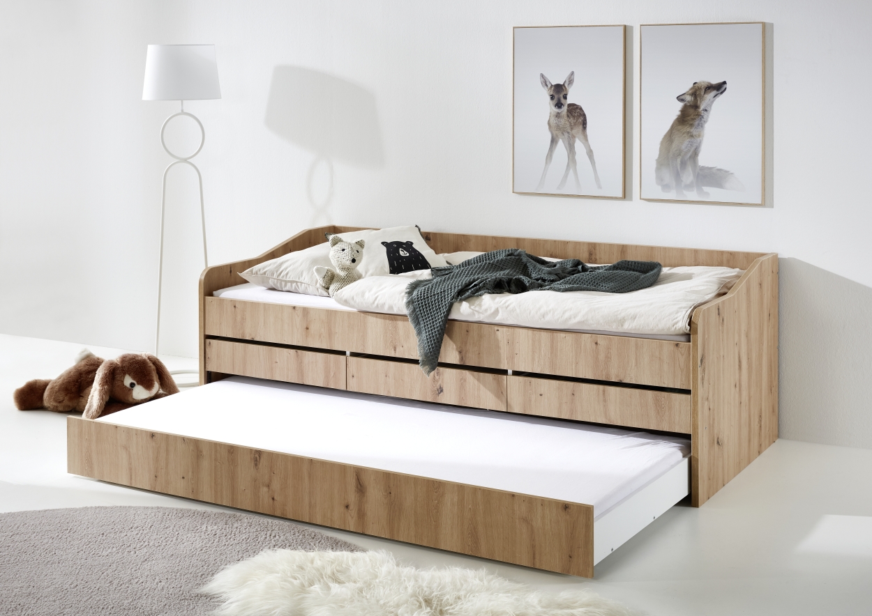 Relita Funktionsbett JILL 90x200 ohne Lattenrost, 3 Schubladen u. Bettschublade Artisan Dekor