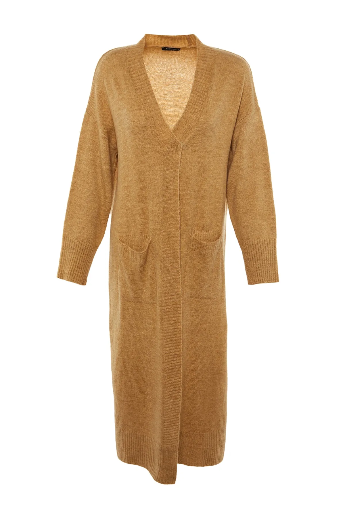 Trendyol Collection  Kamelfarbene, lange Strickjacke TWOAW21HI0225