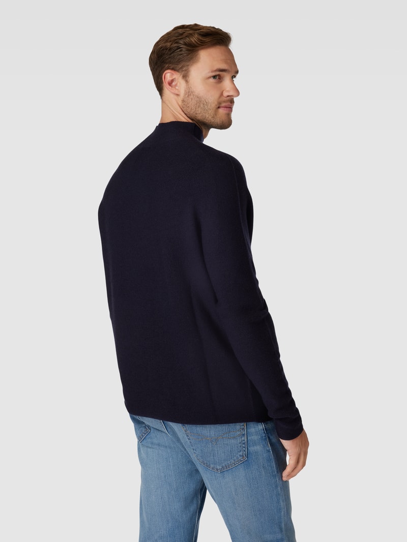 Strickpullover mit Stehkragen Modell 'FNATU' in marineblau