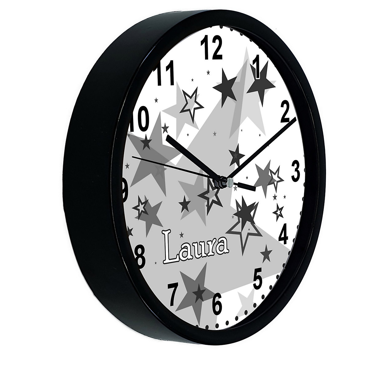 Kinder Wanduhr personalisiert mit Name Sternenhimmel Grau