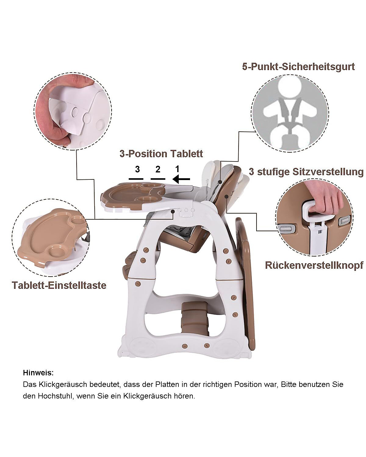 Hochstuhl 3 in 1 Sitzgruppe verstellbar 5-Punkt Sicherheitsgurt