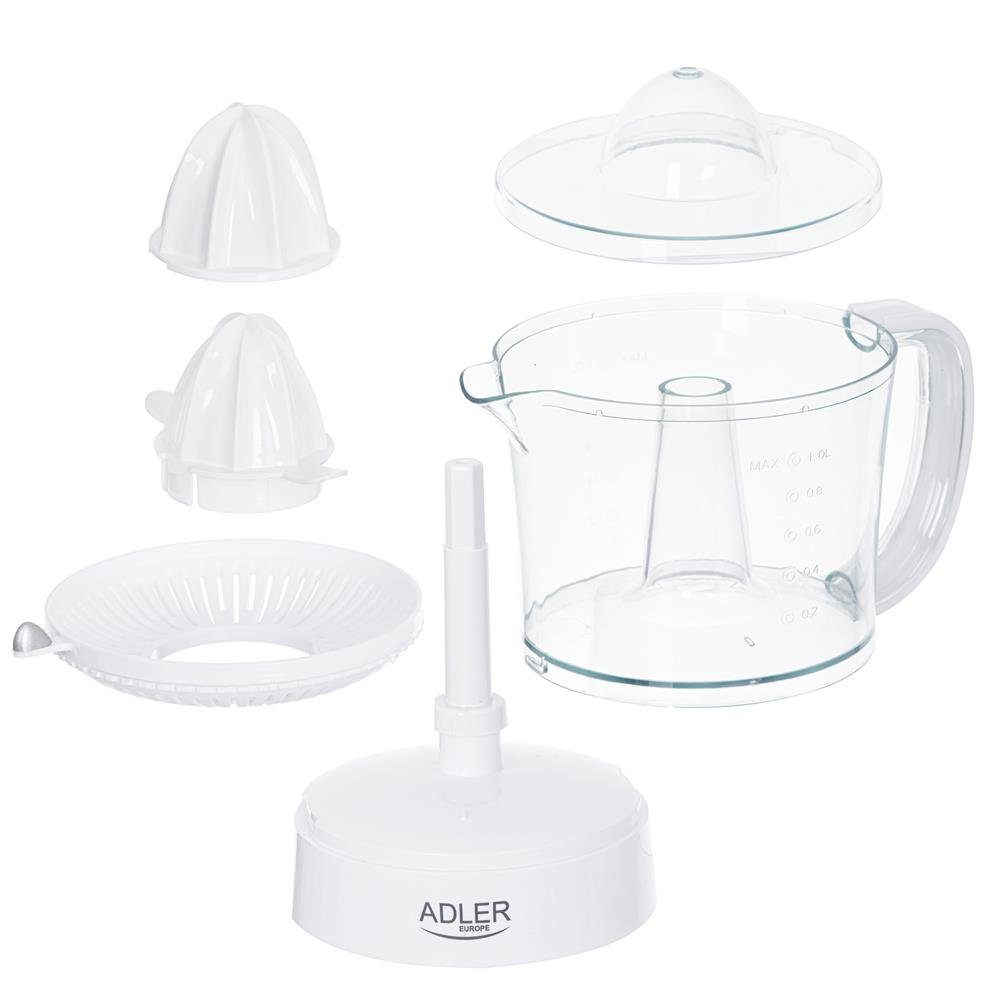 Adler Zitruspresse AD 4009, 60 W, 1L, 2 Presskegel, Saftpresse, Entsafter, Orangenpresse, weiß