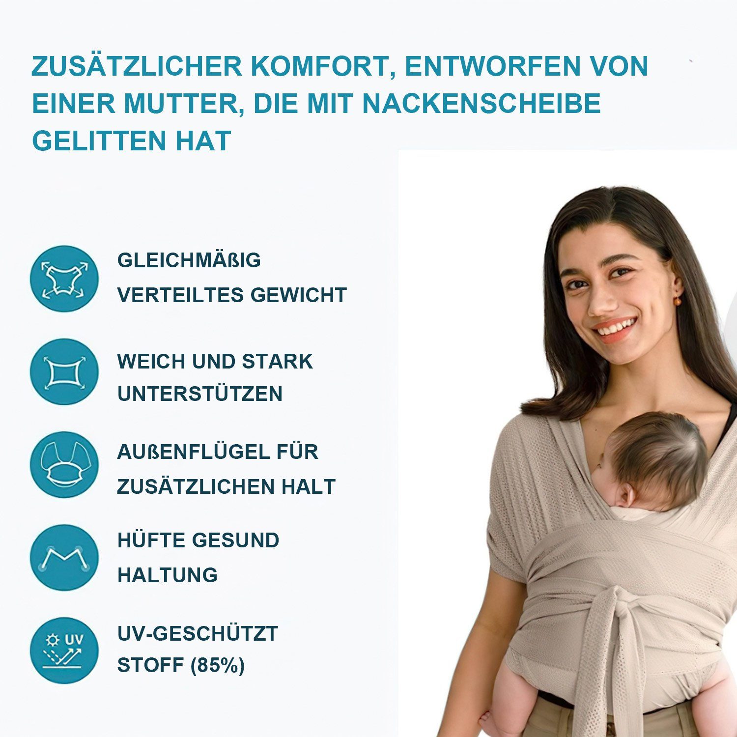 TOPMELON Tragetuch Babytrage Babytragetuch für Neugeborene ab Geburt bis 20kg