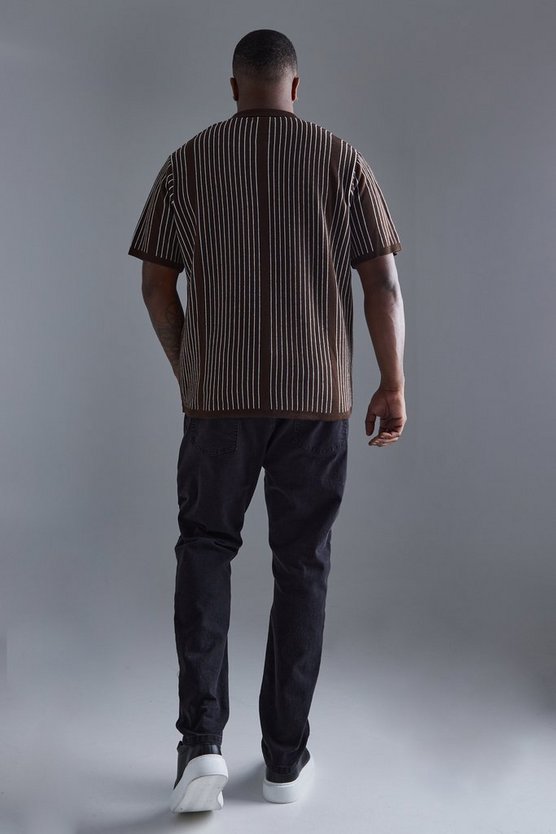 Plus Poloshirt mit vertikalen Streifen und halbem Reißverschluss