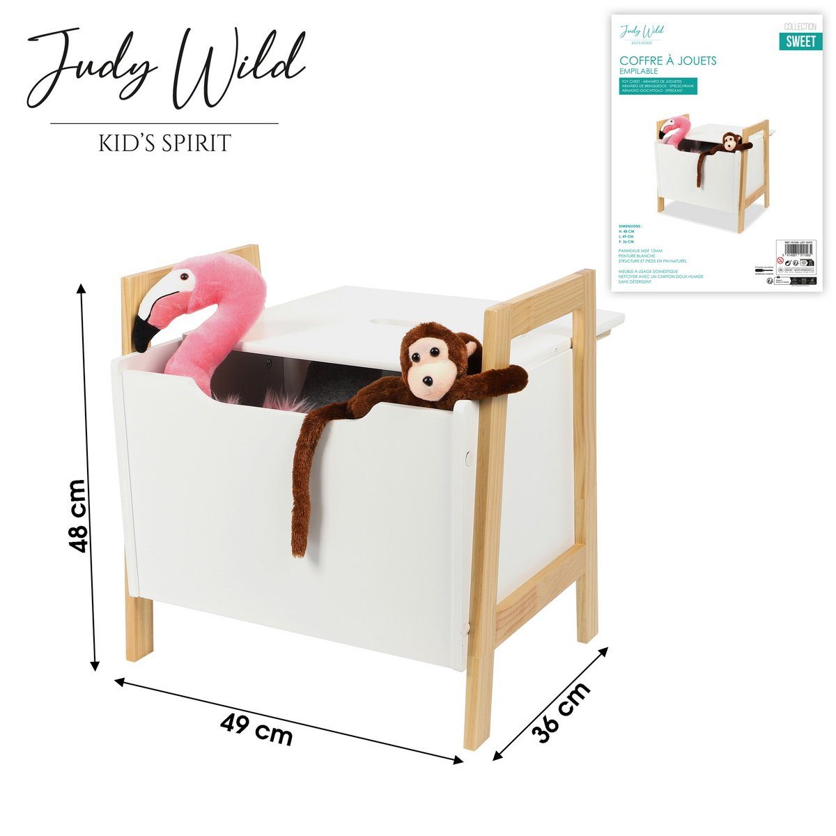Judy Wild Spielzeugtruhe stapelbare Kinder Spielzeugkiste Aufbewahrungskiste (L49 x H48 x B36 cm), SWEET Collection
