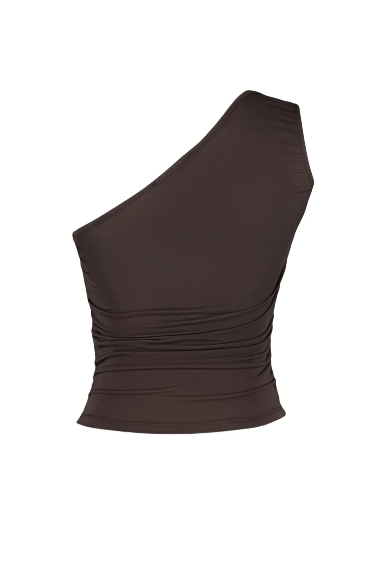 Trendyol Collection  Braune, detaillierte, taillierte, dehnbare One-Shoulder-Strickbluse mit Raffung TWOSS21BZ0590