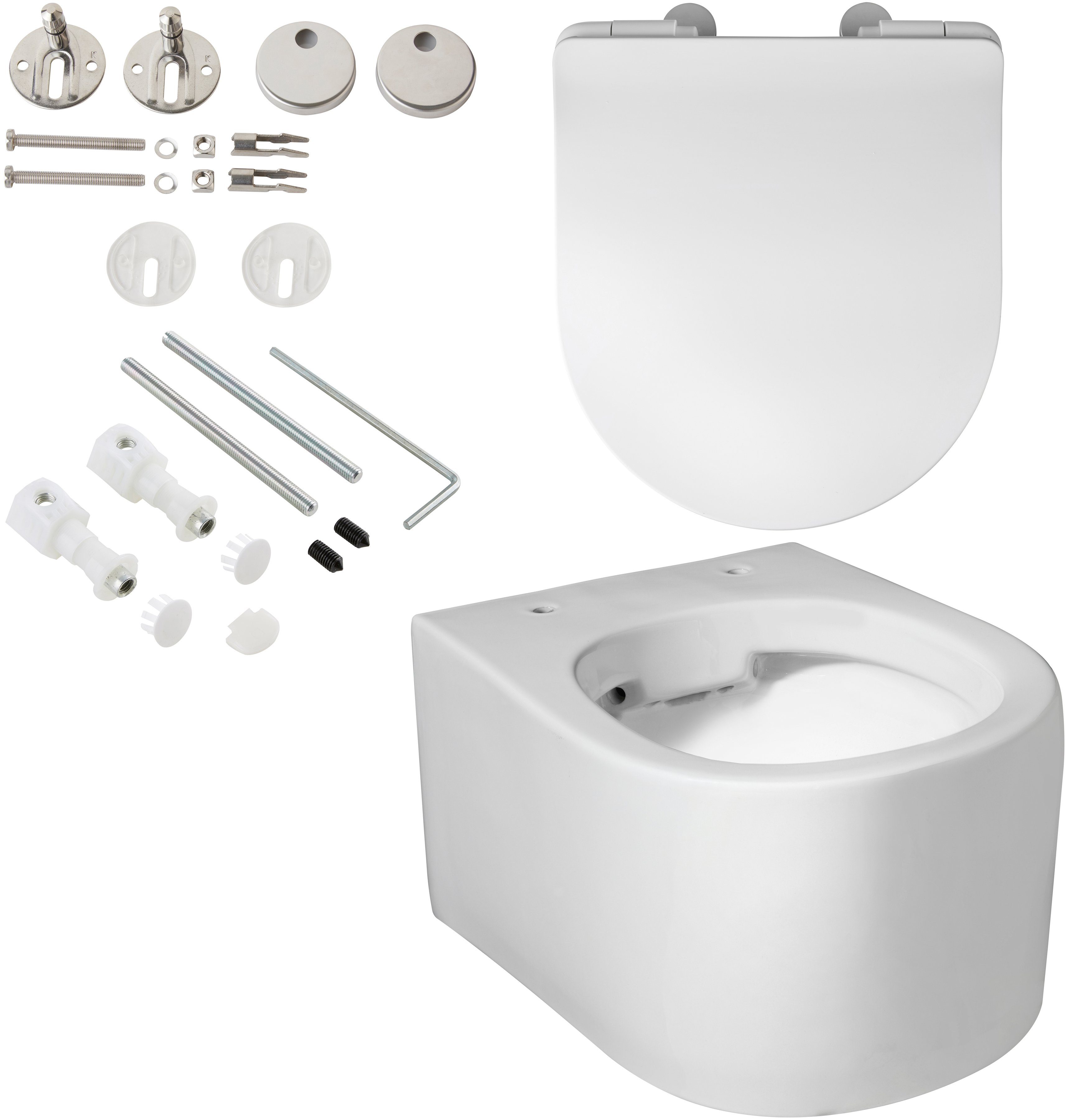 welltime Tiefspül-WC Trento, wandhängend, Abgang waagerecht, spülrandlos, aus Sanitärkeramik, inkl. WC-Sitz mit Absenkautomatik
