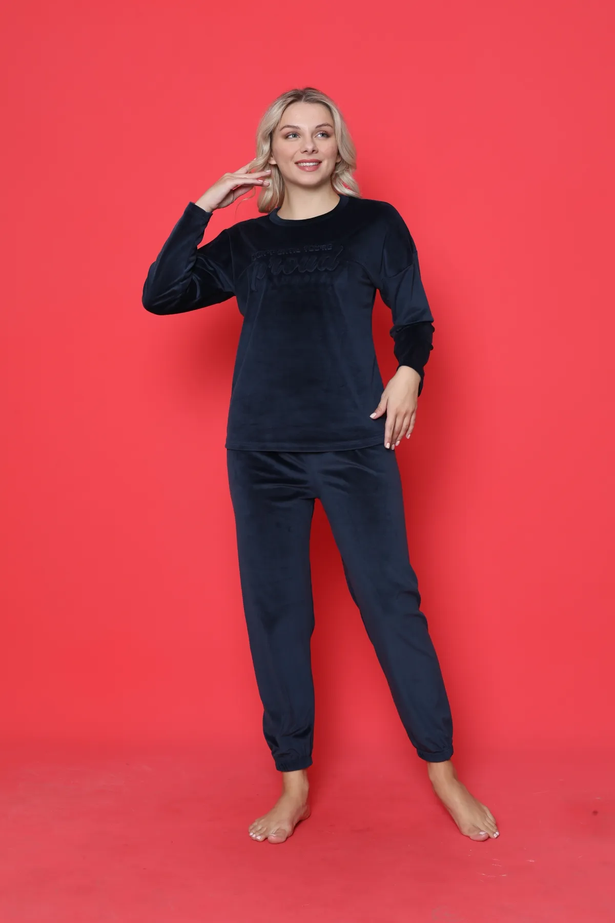 AHENGİM  Pyjama-Set für Jugendliche, französischer Samt, bedruckt, mit elastischen Beinen, für den Winter, saisonal, W20422249